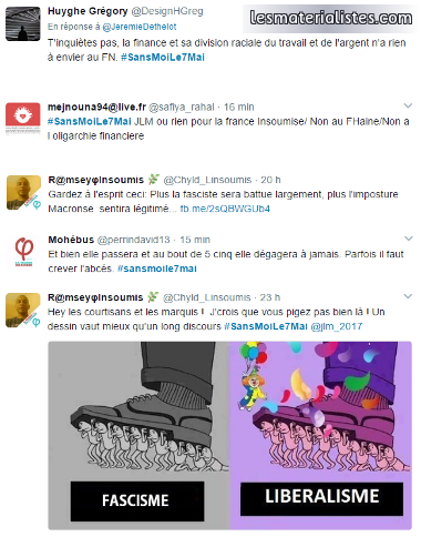 Tweet de militants de la France insoumise relativisant le Front National